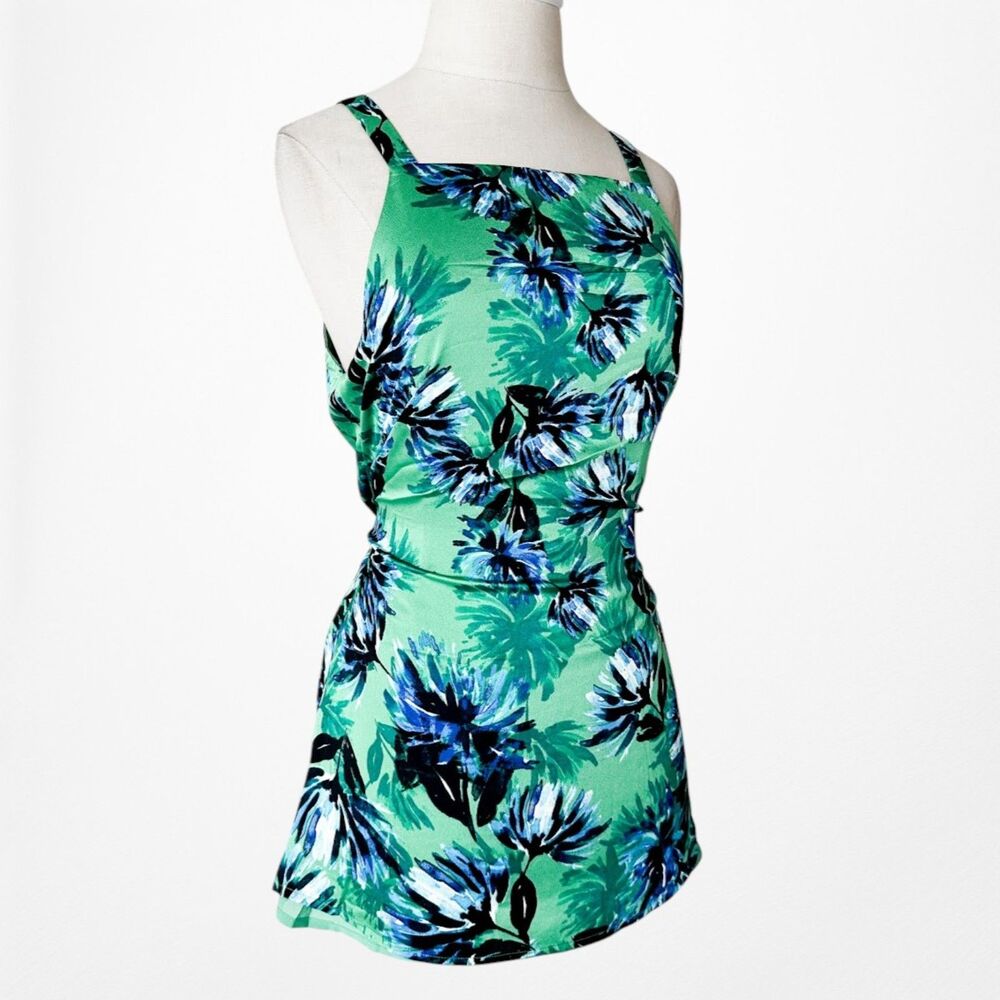 Vintage Y2K Green Blue Floral Tropical Print Cami Satin Cami Tank Top Size M - Picture 4 of 6